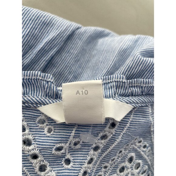 H&M Blouse Size 18 Button Front Long Sleeve Embroidered Lace Striped Blue White - Picture 6 of 12